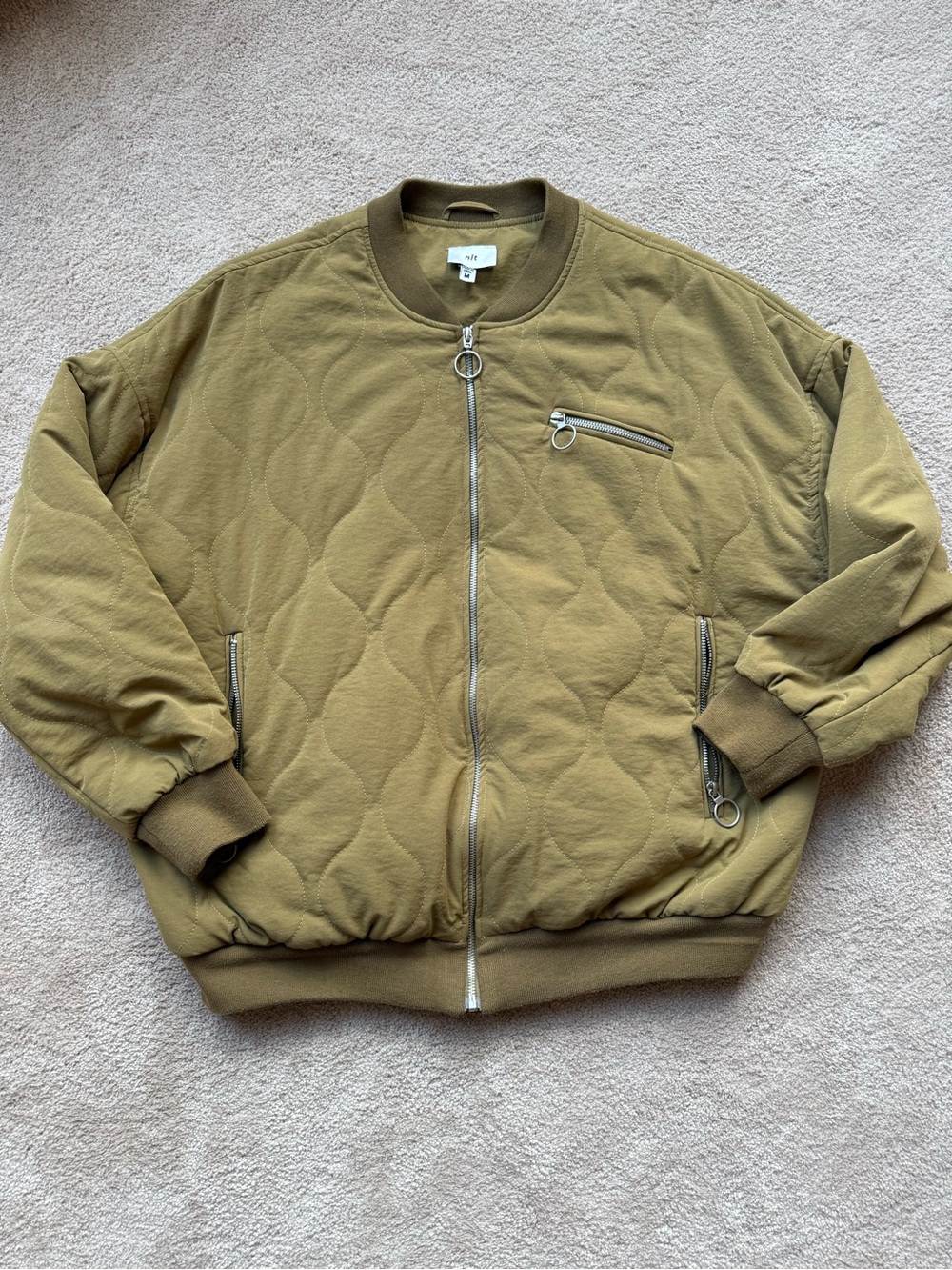 NLT (No Less Than LA) Quilted Bomber Jacket in Chartreuse/ Olive Green - Medium